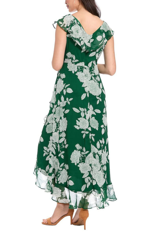 London Times Floral Print Ruffle Detail Maxi Dress