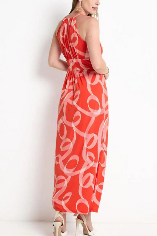 London Times Halter Brushstroke Print Maxi Dress