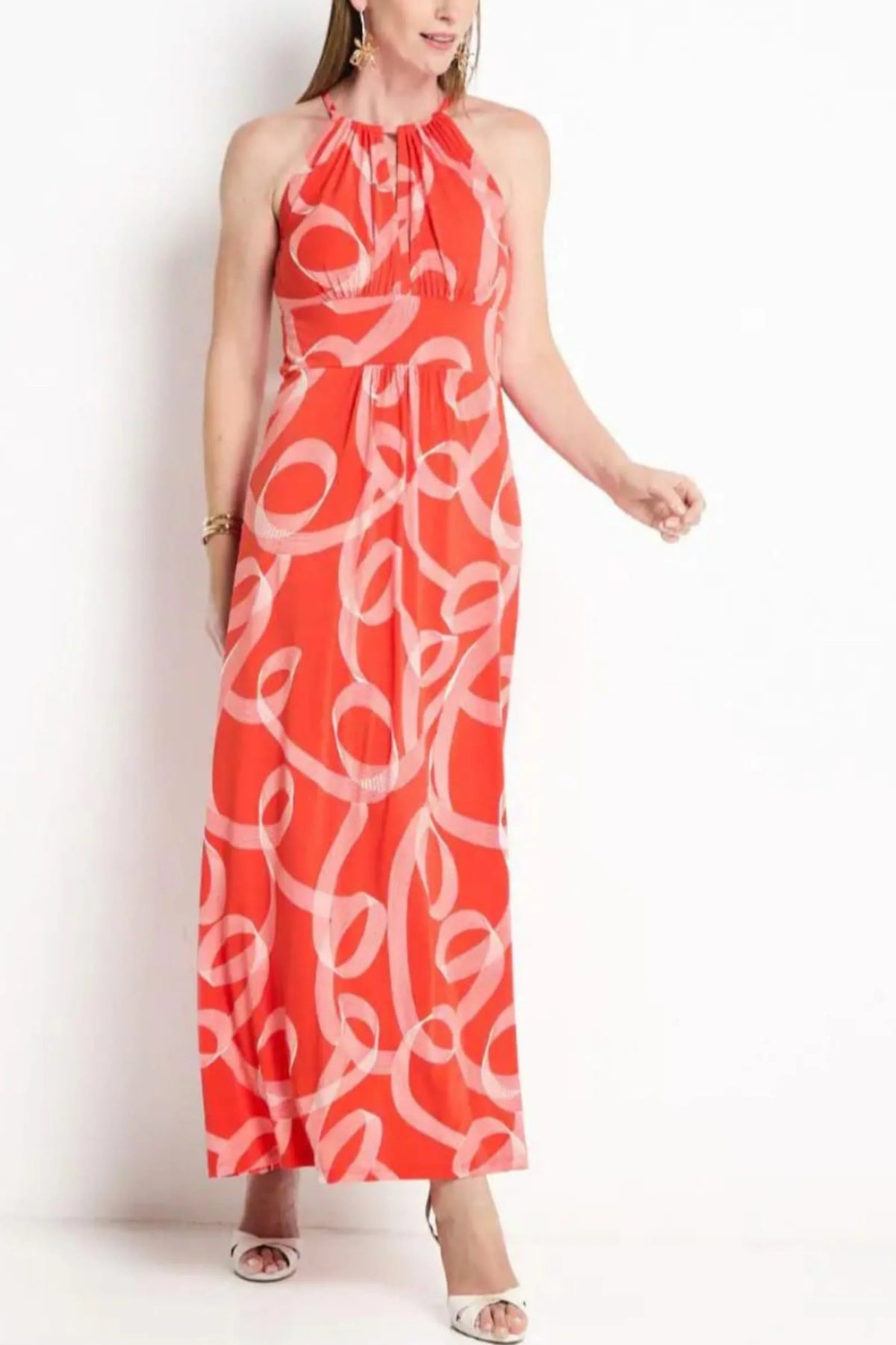 London Times Halter Brushstroke Print Maxi Dress