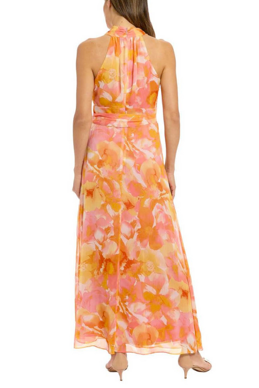 London Times Faux-Wrap Tie-Waist Maxi Dress