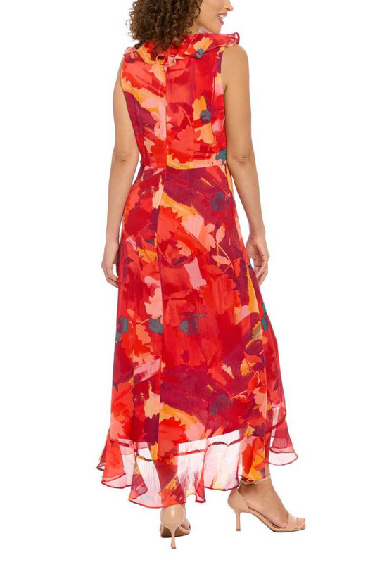 London Times Flower Print Faux Wrap Midi Dress