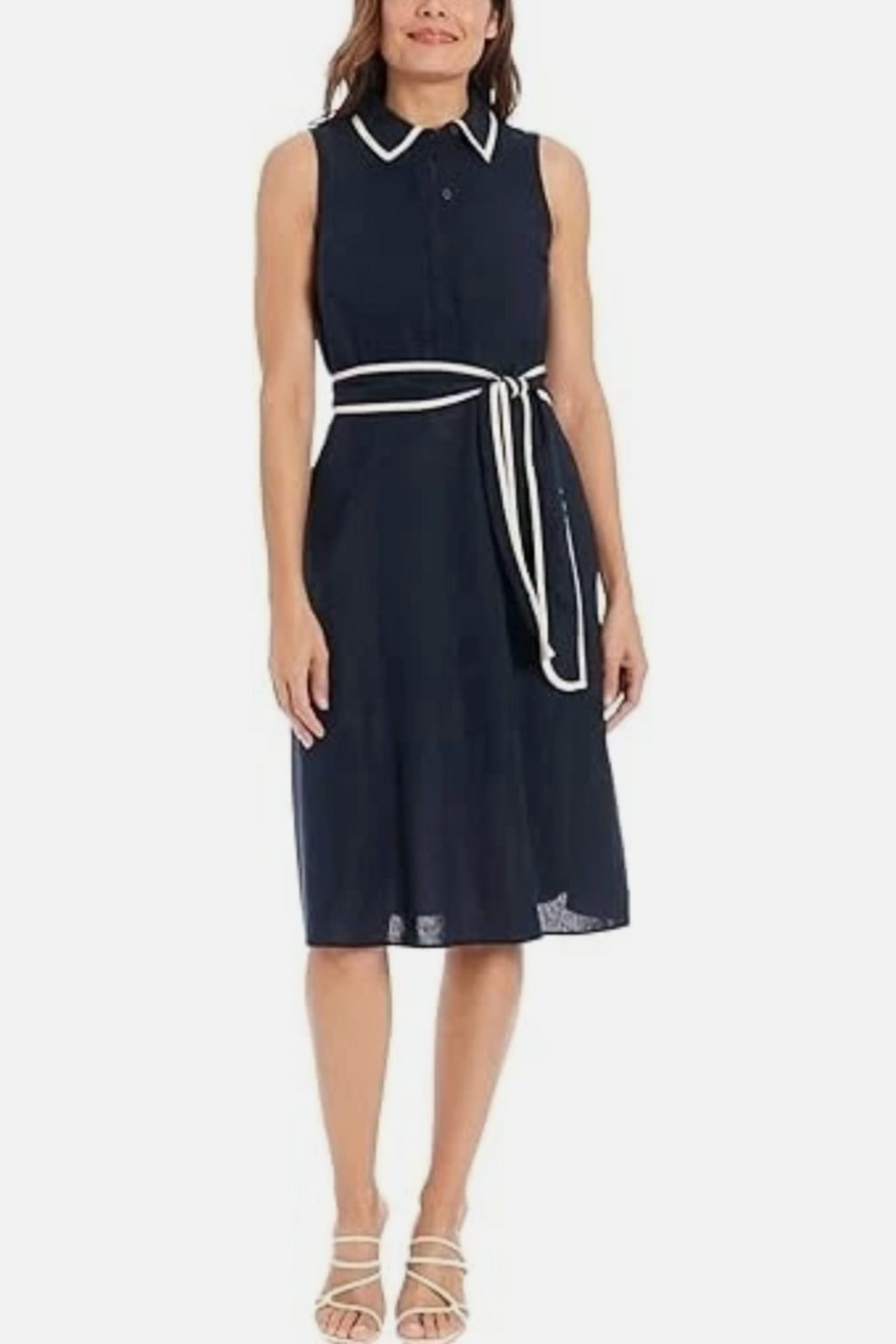 London Times Sleeveless A-Line Belted Dress