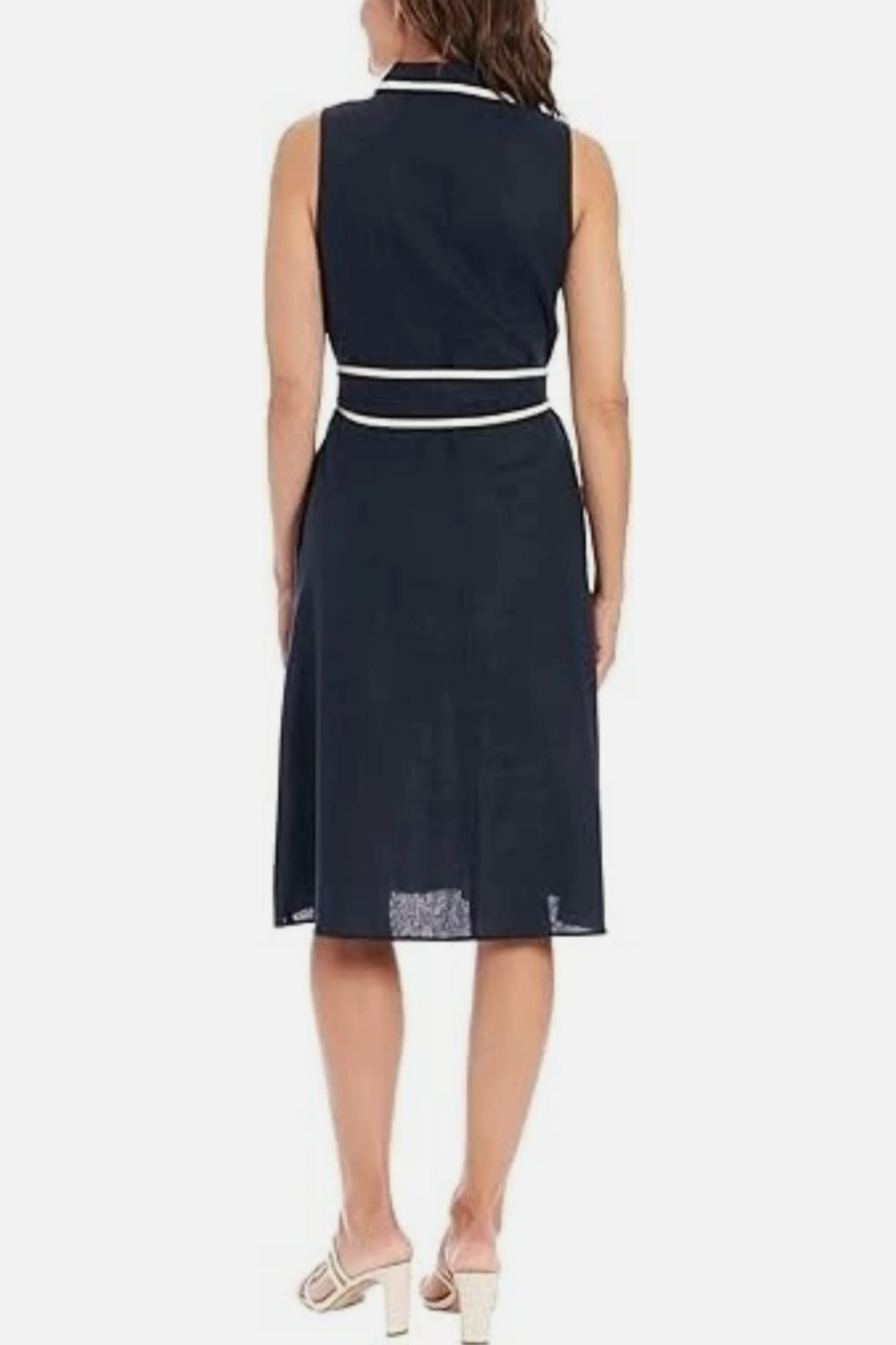 London Times Sleeveless A-Line Belted Dress