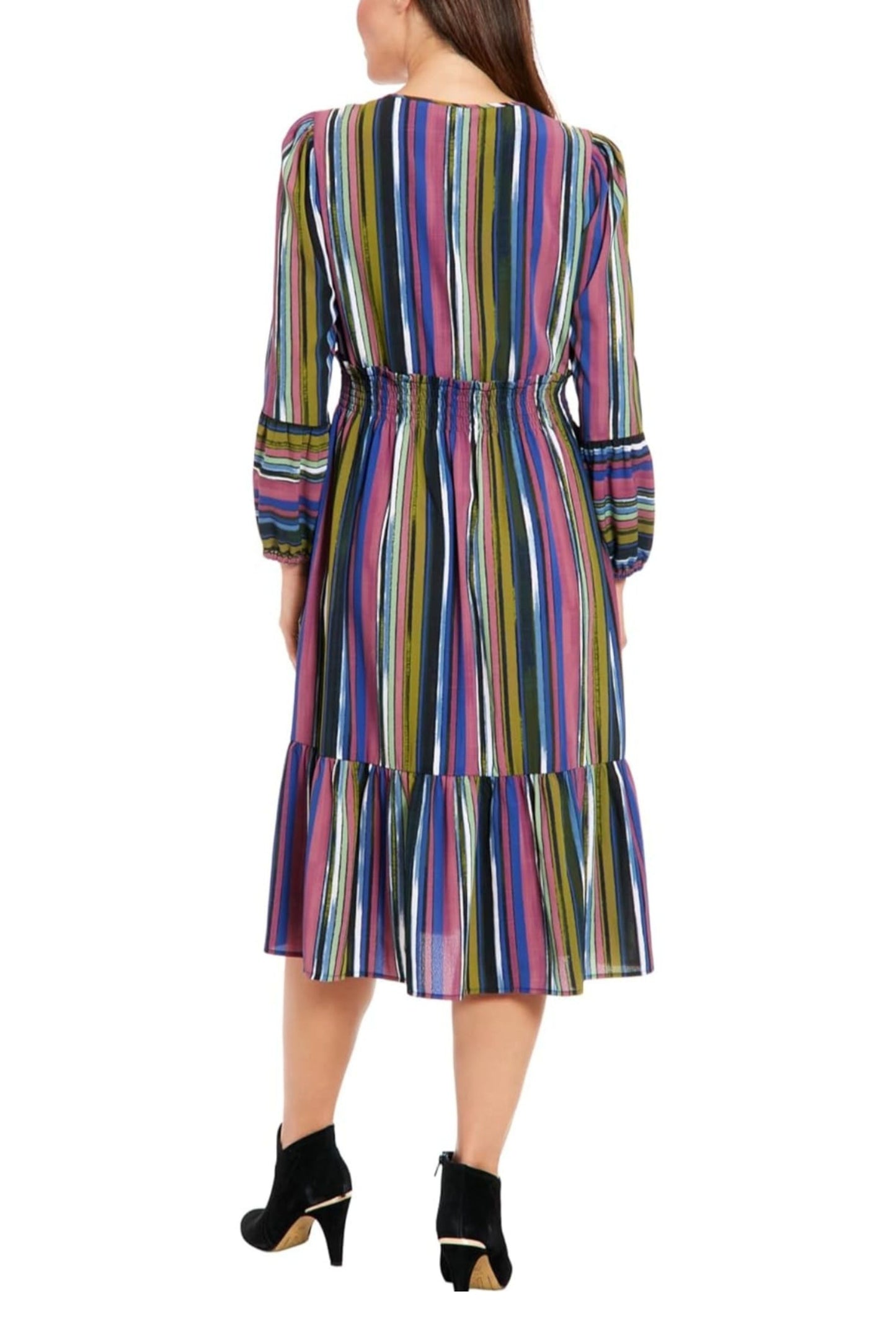 London Times Multi Color Stripe Midi Dress