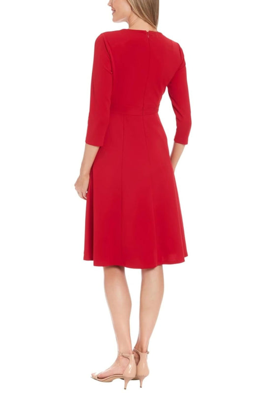 London Times 3/4 Sleeve A-Line Midi Dress