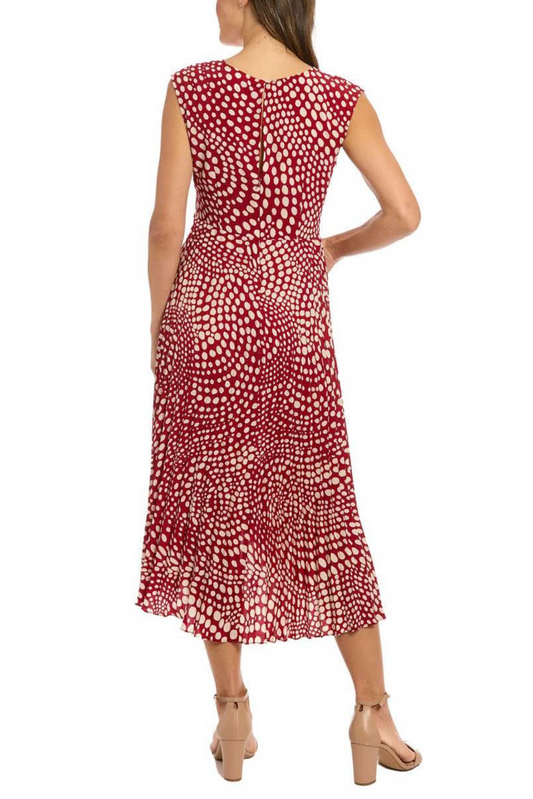 London Times Polkadot Pleated Hi-Lo Midi Dress