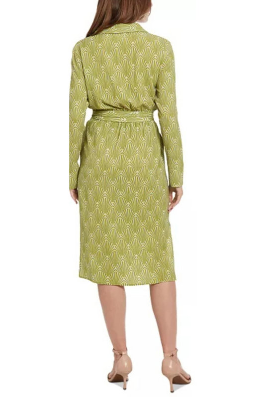 London Times Long Sleeve Geo Print Faux Wrap Dress