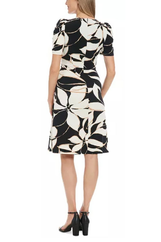 London Times Floral Print Fit & Flare Dress