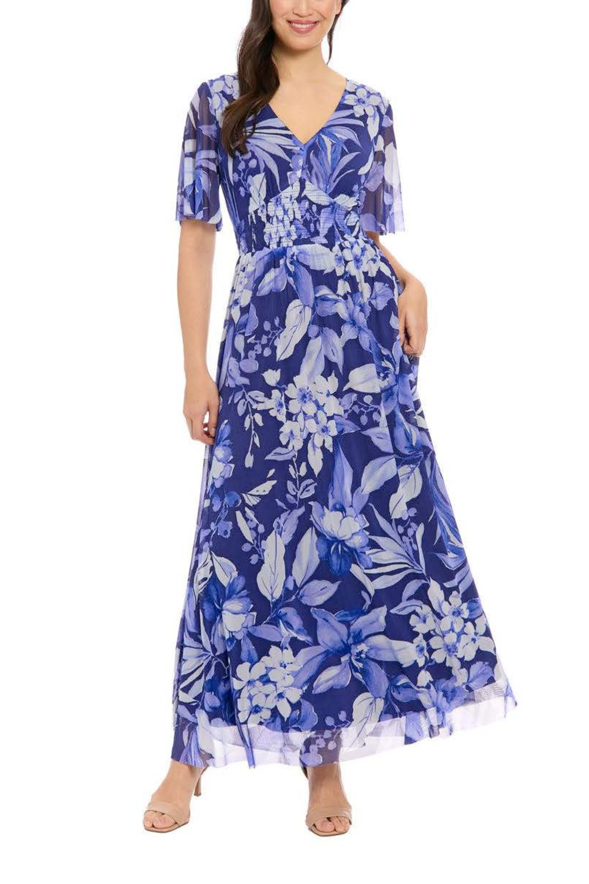 chinese dress ladies London Times Floral Flutter Sleeve Maxi Dress Green Yellow / 6 main image 1