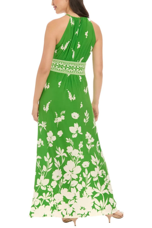 London Times Floral Print Halter Maxi Dress