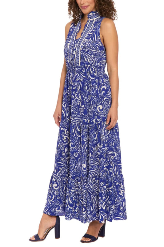 London Times High Neck Multi Print Maxi Dress