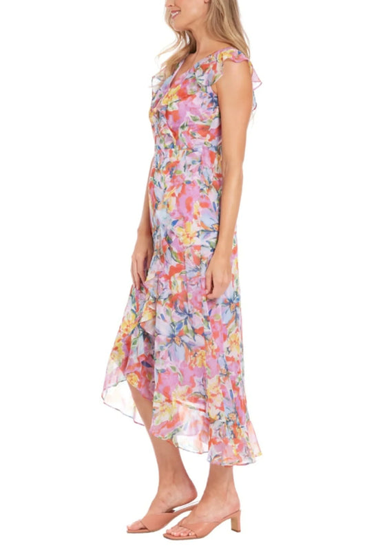 London Times Floral Print Hi-Lo Maxi Dress