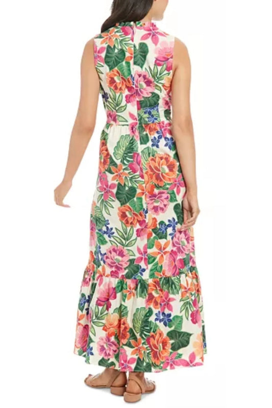 London Times Tropical Print Sleeveless Maxi Dress