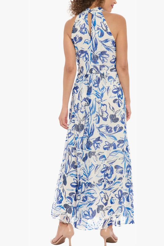 London Times Clip Dot Floral Print Maxi Dress
