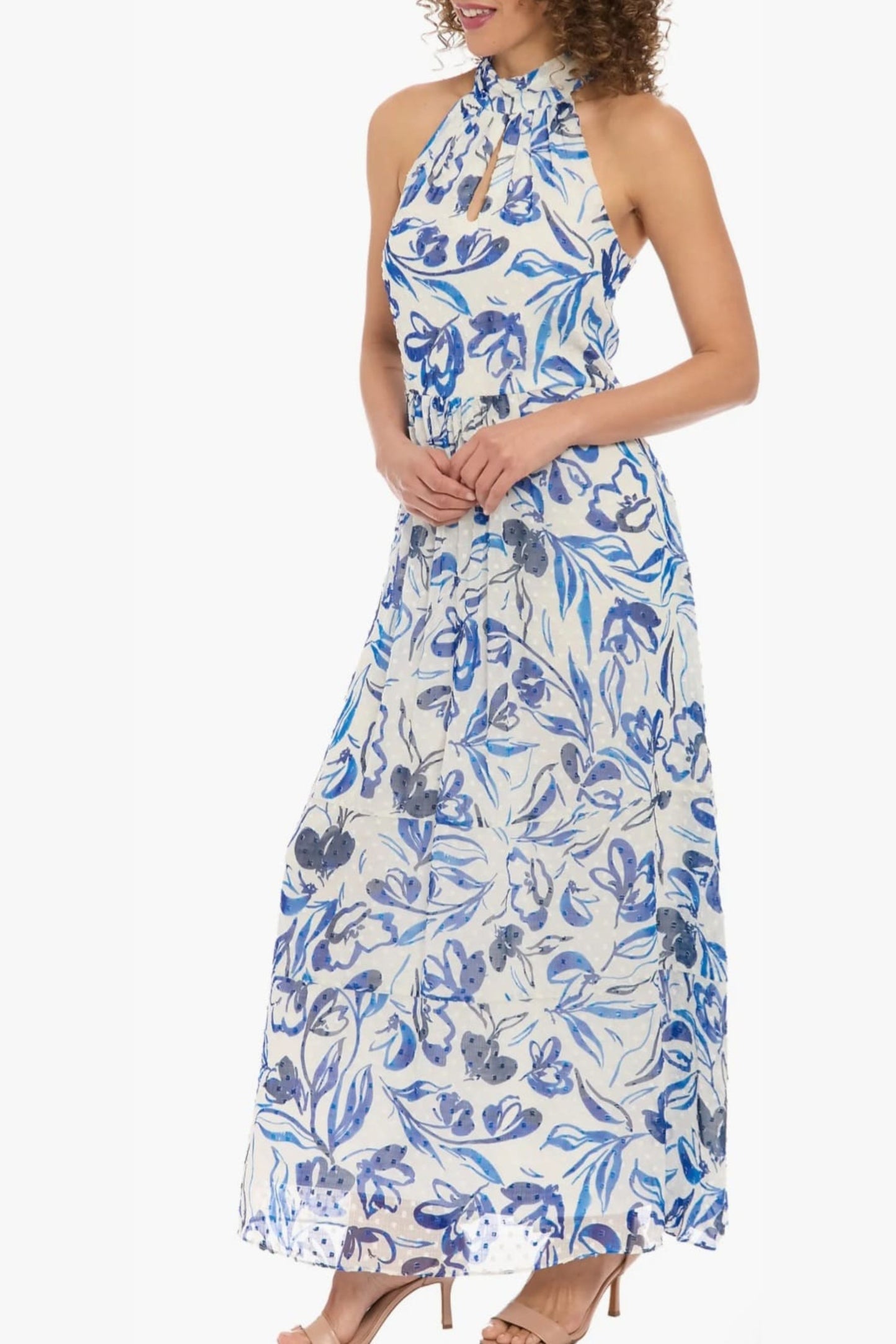 London Times Clip Dot Floral Print Maxi Dress