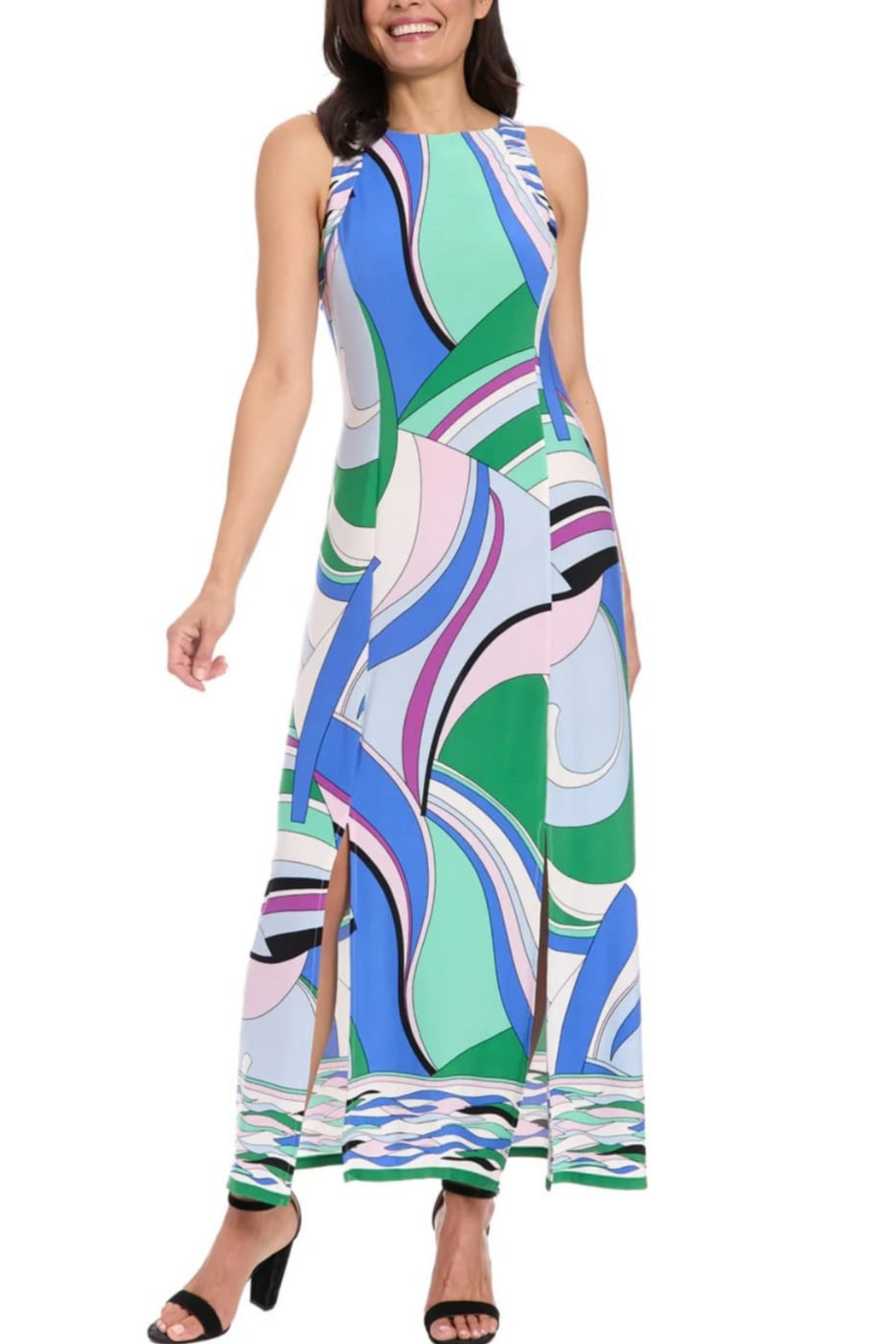 London Times Multi Color Sleeveless Maxi Dress