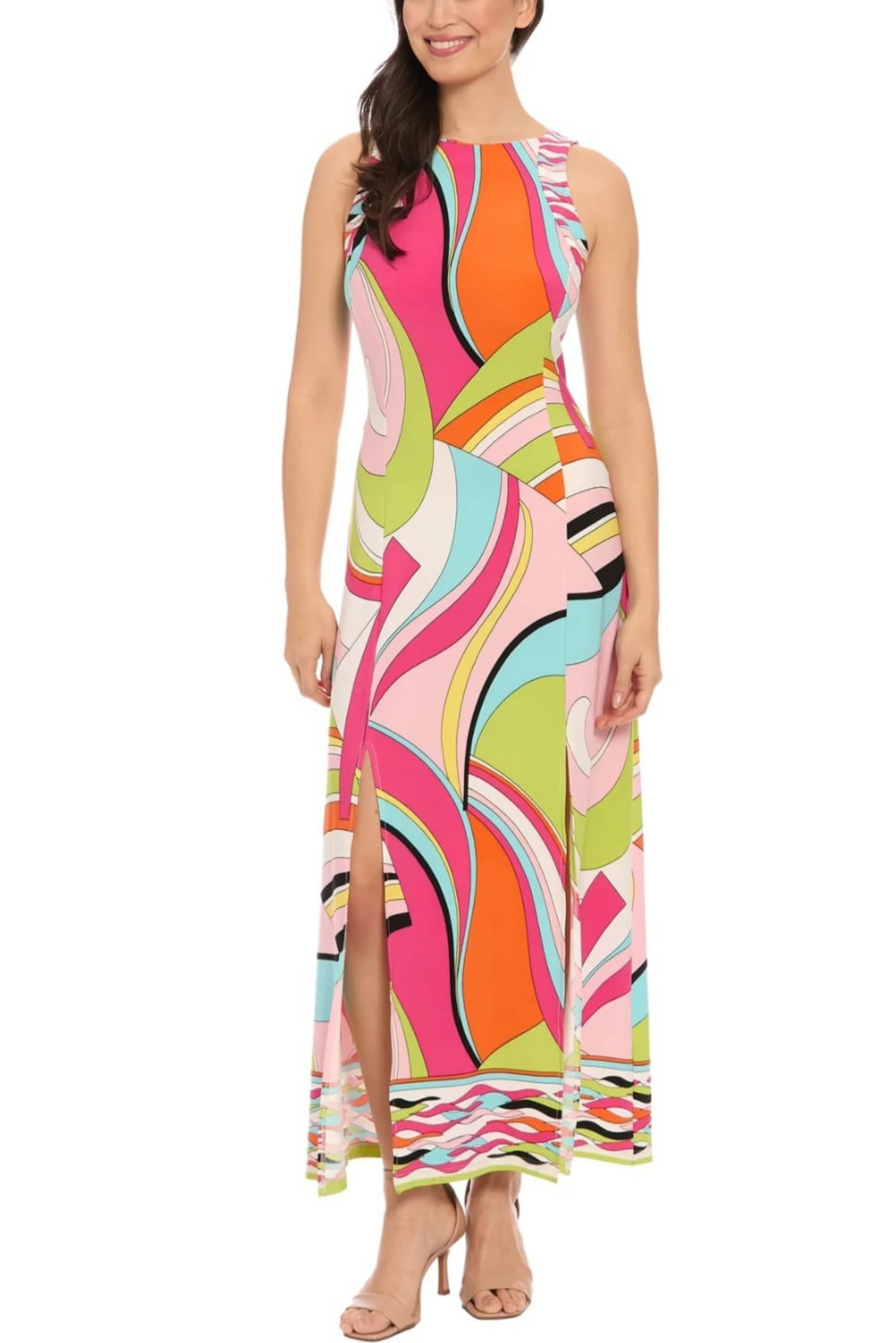 London Times Multi Color Sleeveless Maxi Dress