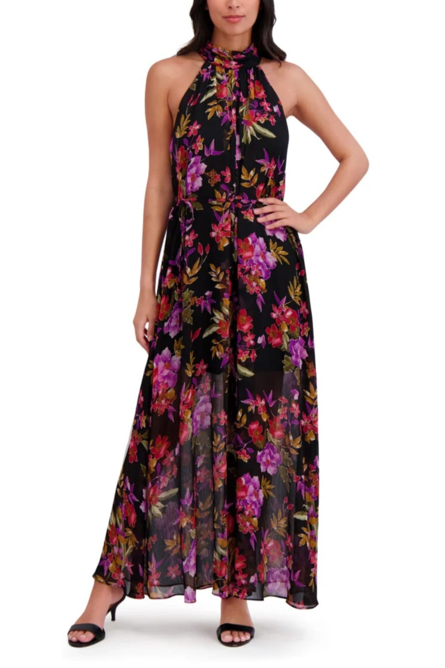 London Times Floral Wide Leg Halter Neck Jumpsuit