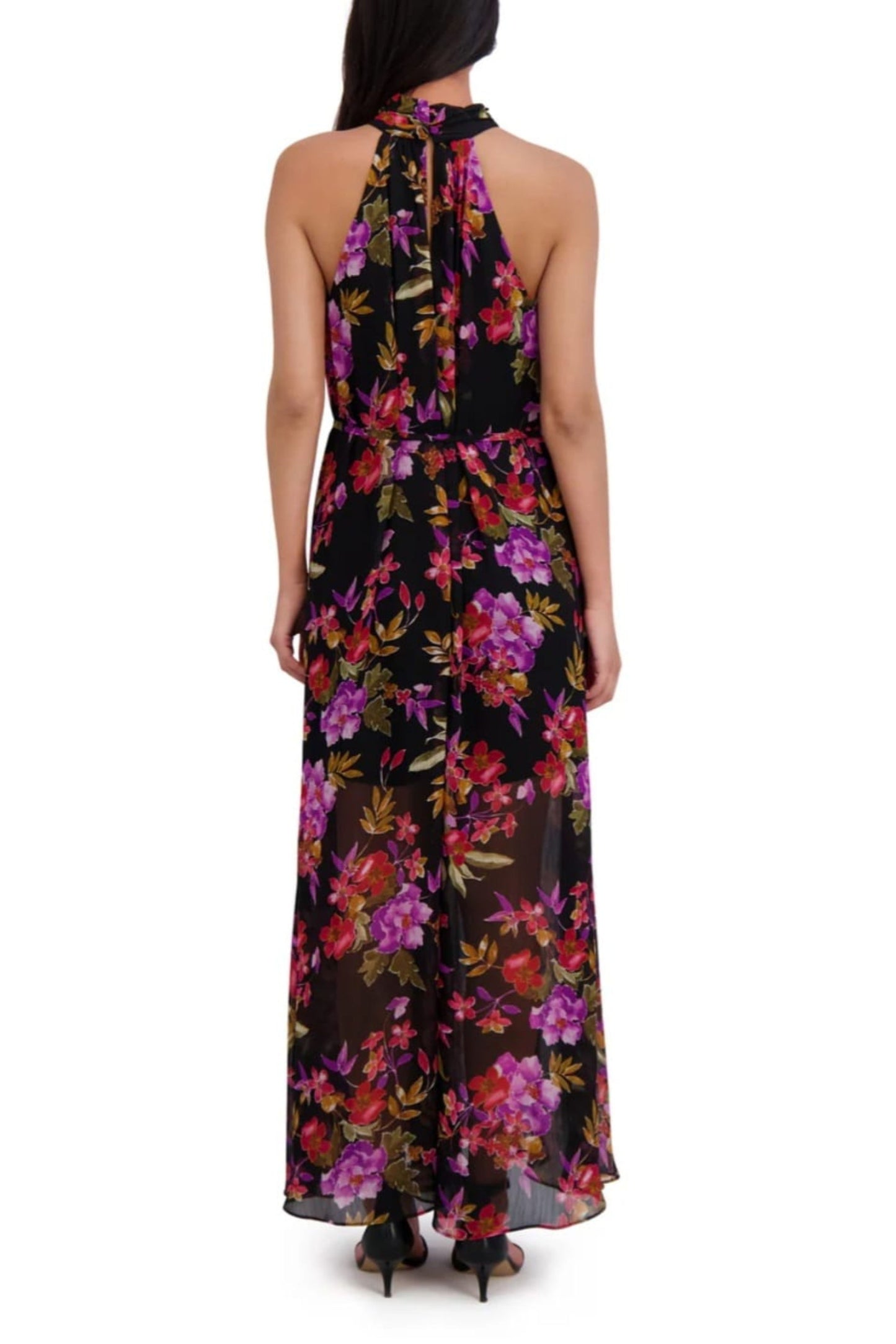 London Times Floral Wide Leg Halter Neck Jumpsuit