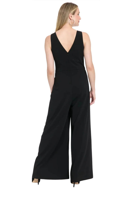 London Times Bow-Accent Sleeveless Wide-Leg Jumpsuit