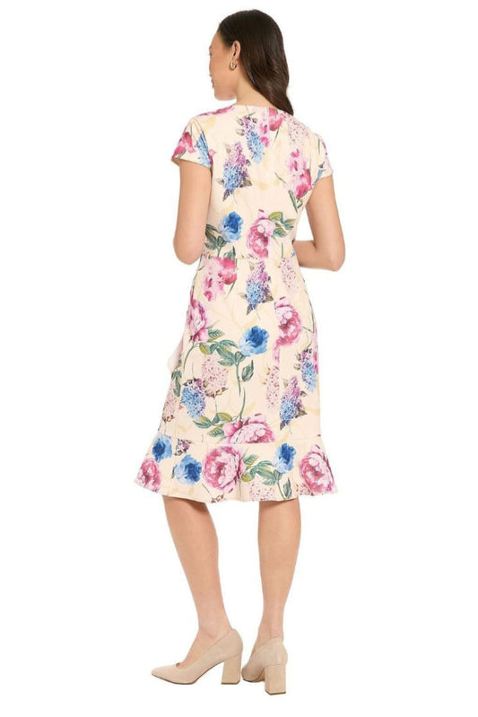 London Times Anne Cap-Sleeve Flounce-Hem Ruffle Wrap Dress