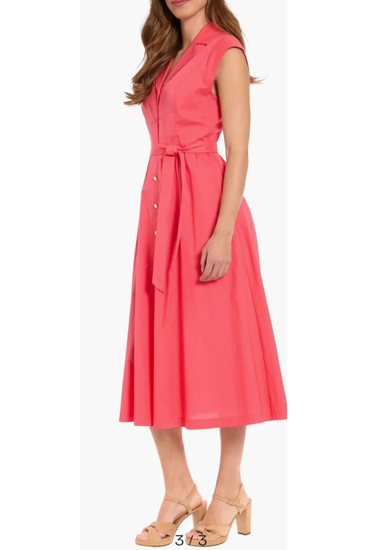 London Times Cap-Sleeve Midi Shirtdress