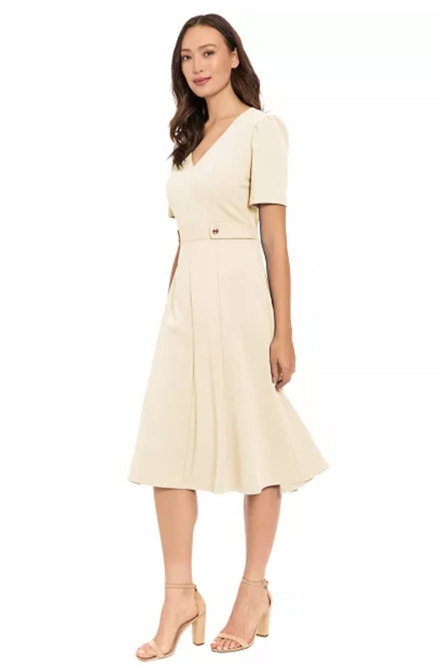London Times Mock-Neck Midi Dress