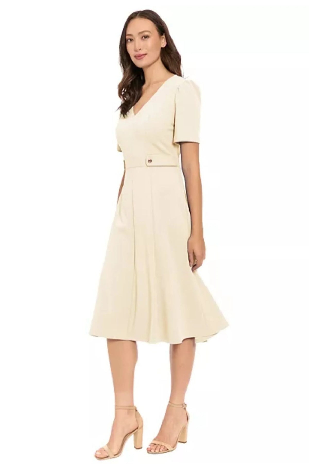 London Times Mock-Neck Midi Dress