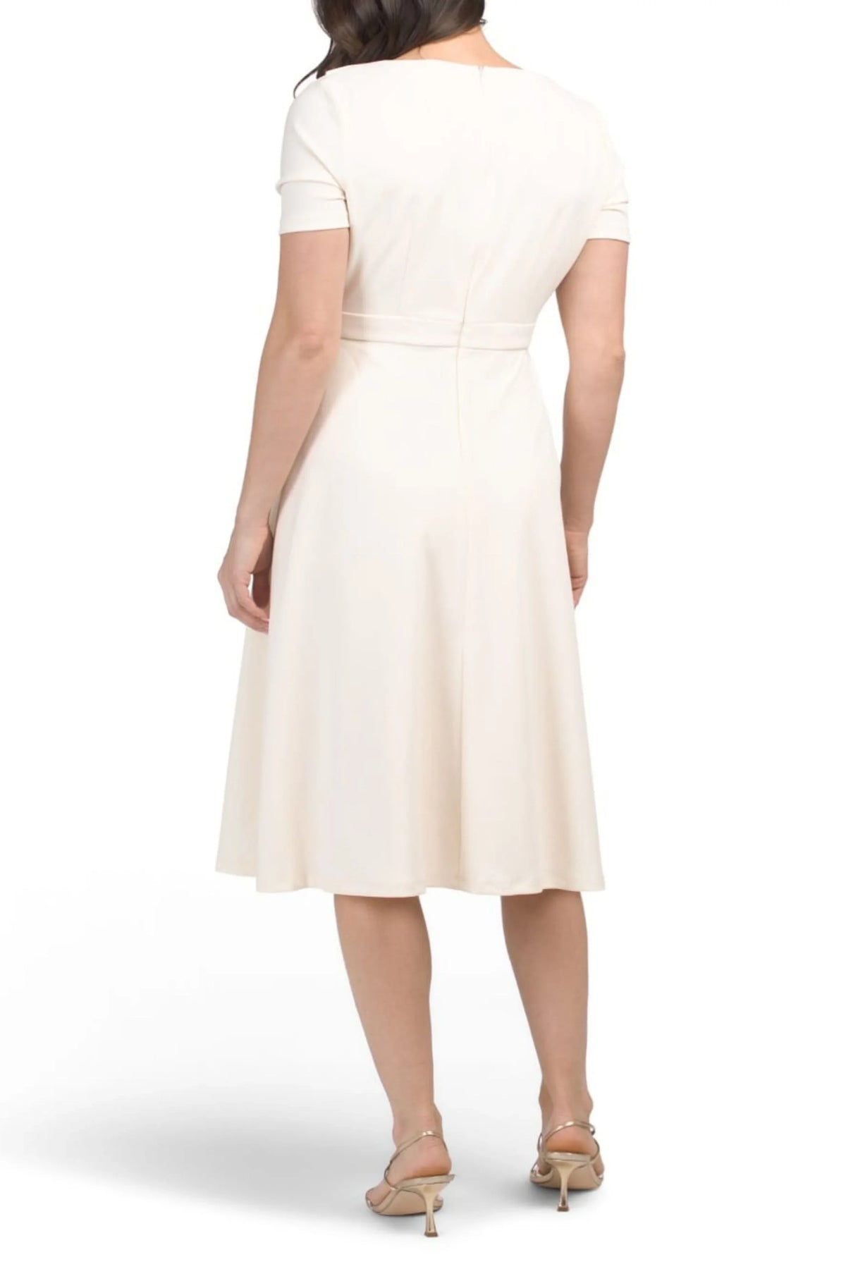 London Times Sugar Ivory Hardware Neck Fit & Flare Midi Dress