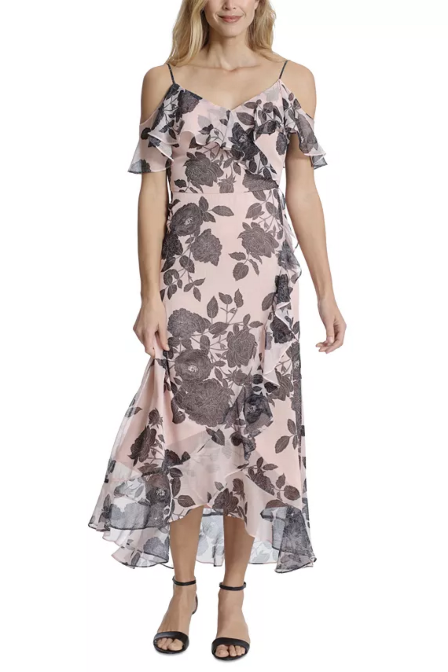London Times Floral Cold Shoulder Maxi Dress