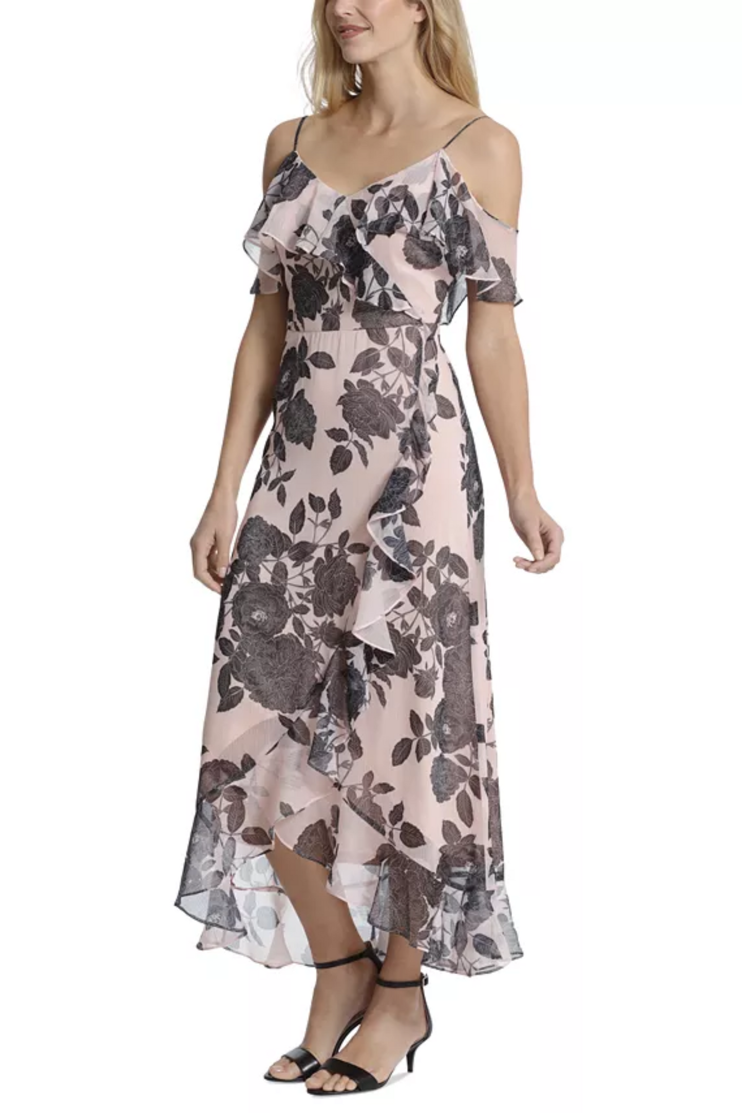 London Times Floral Cold Shoulder Maxi Dress