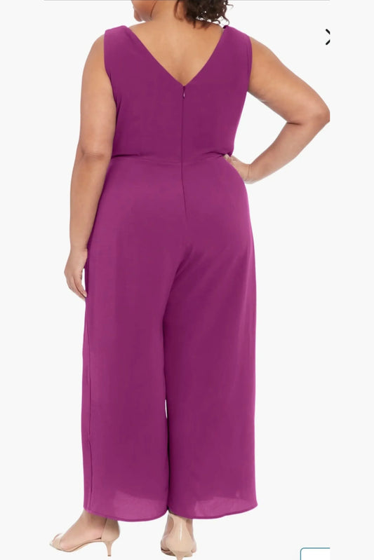 London Times Front Leg Slit Wrap Style Jumpsuit