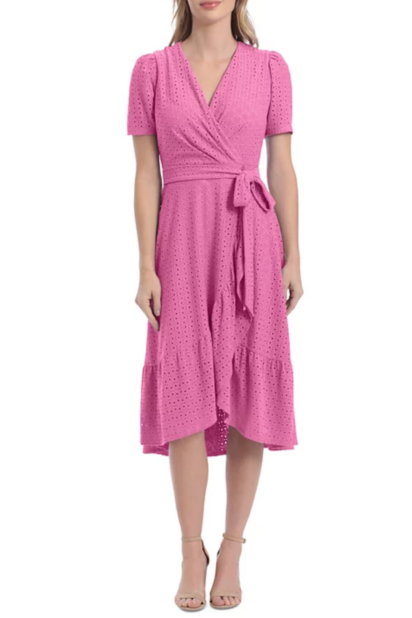London Times Faux-Wrap Eyelet Dress PETITE