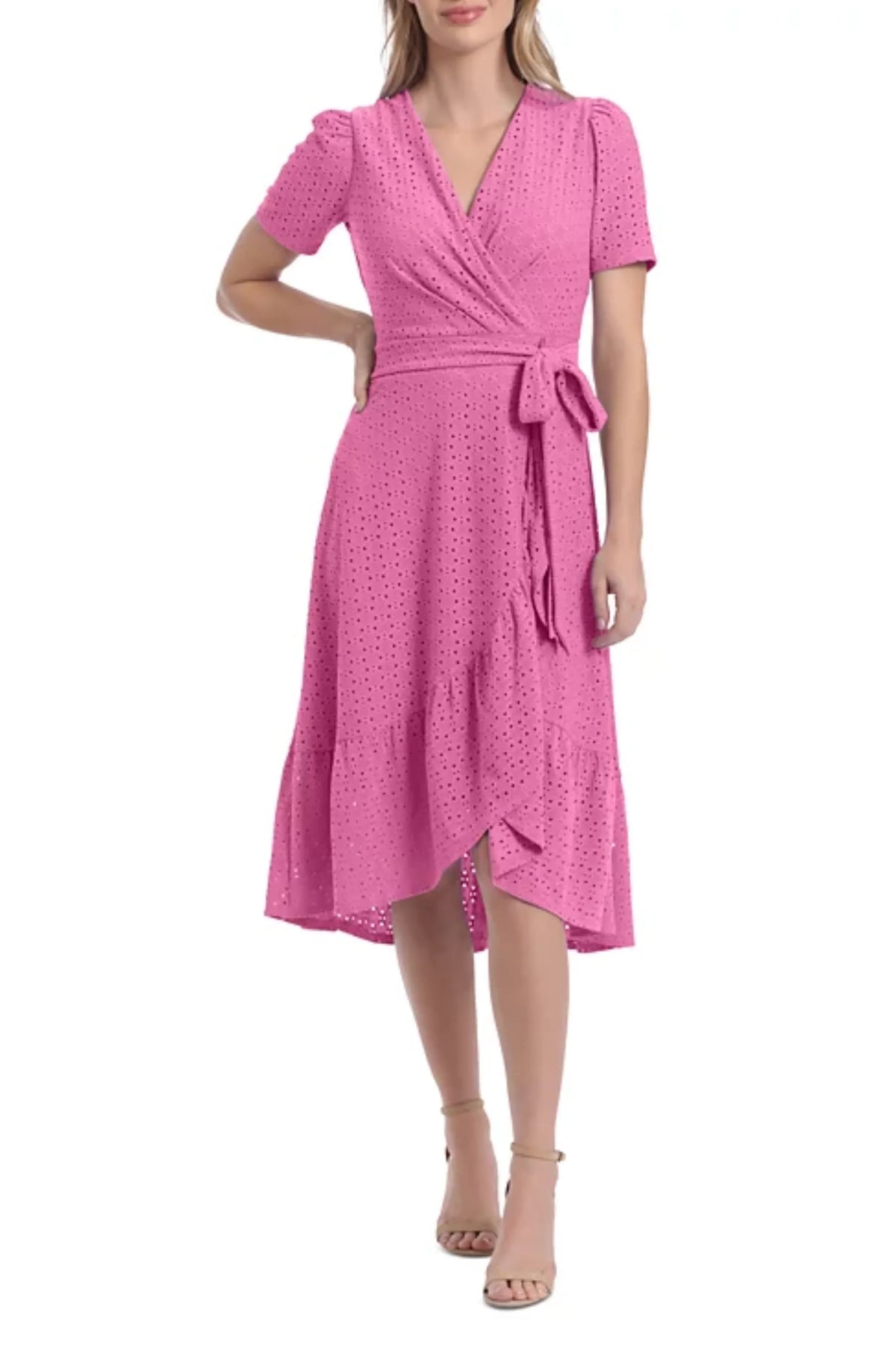 London Times Faux-Wrap Eyelet Dress PETITE
