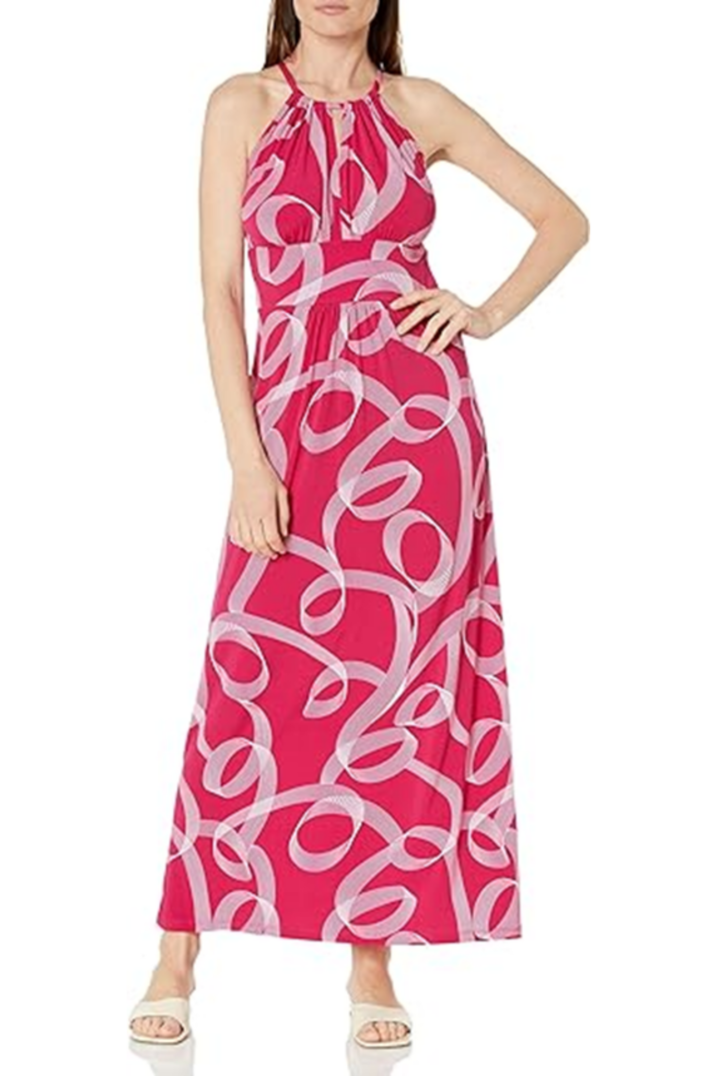 London Times Halter Brushstroke Print Maxi Dress
