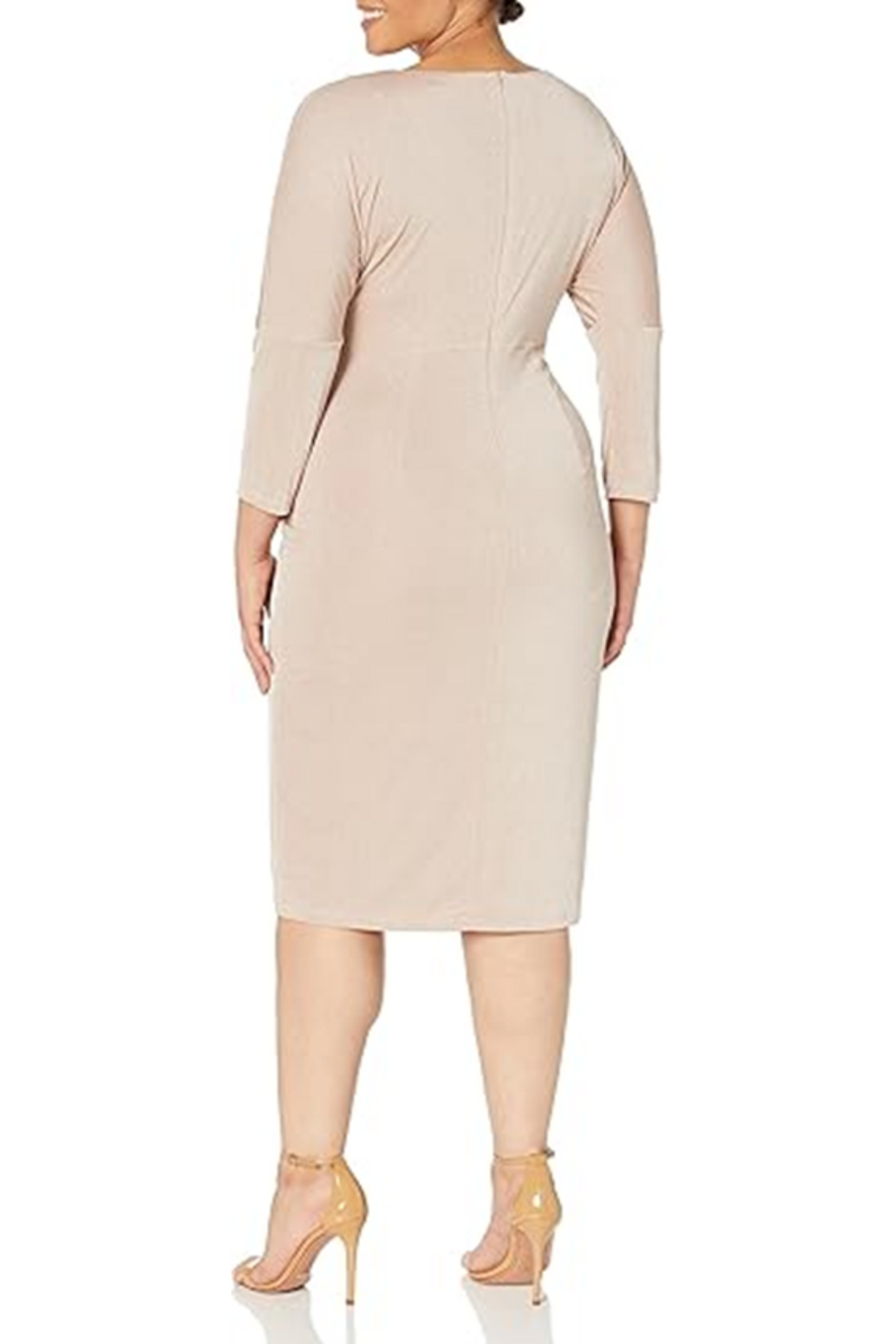 London Times 3/4 Sleeve Shimmer Sheath Midi Dress