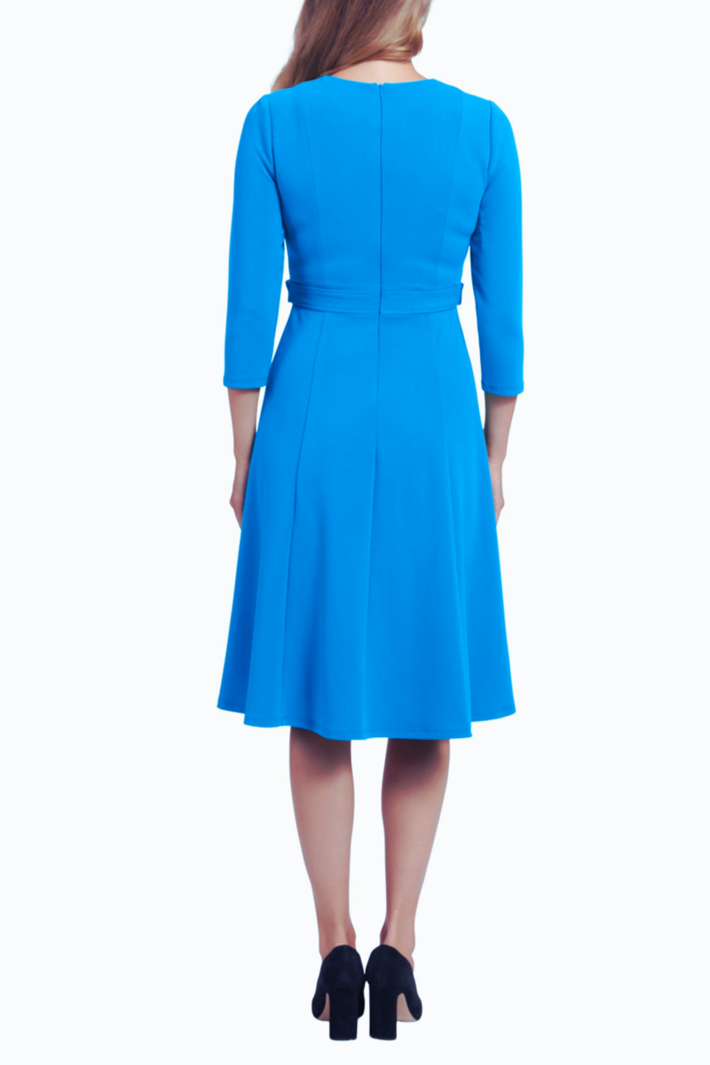 London Times 3/4 Sleeve Button-Waist A-Line Dress