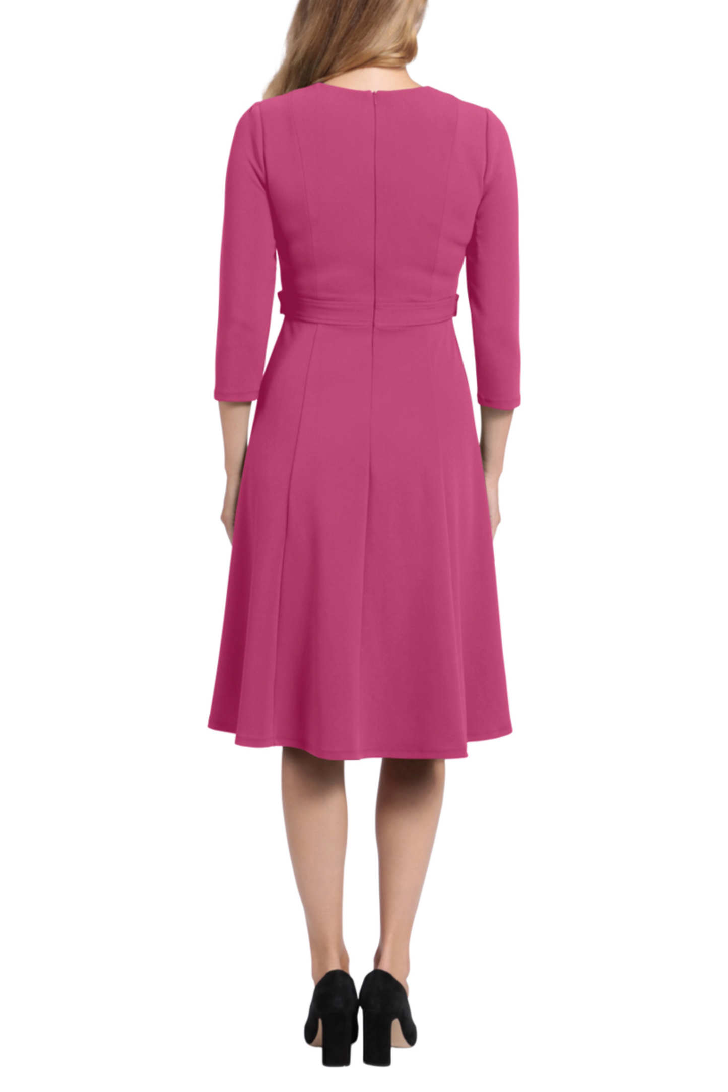 London Times 3/4 Sleeve Button-Waist A-Line Dress