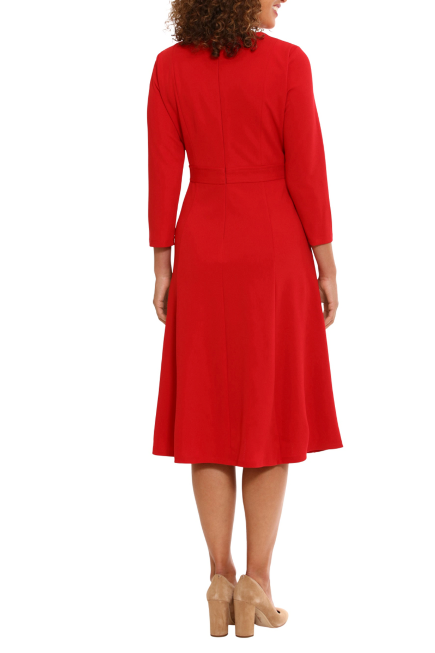 London Times 3/4 Sleeve Button-Waist A-Line Dress