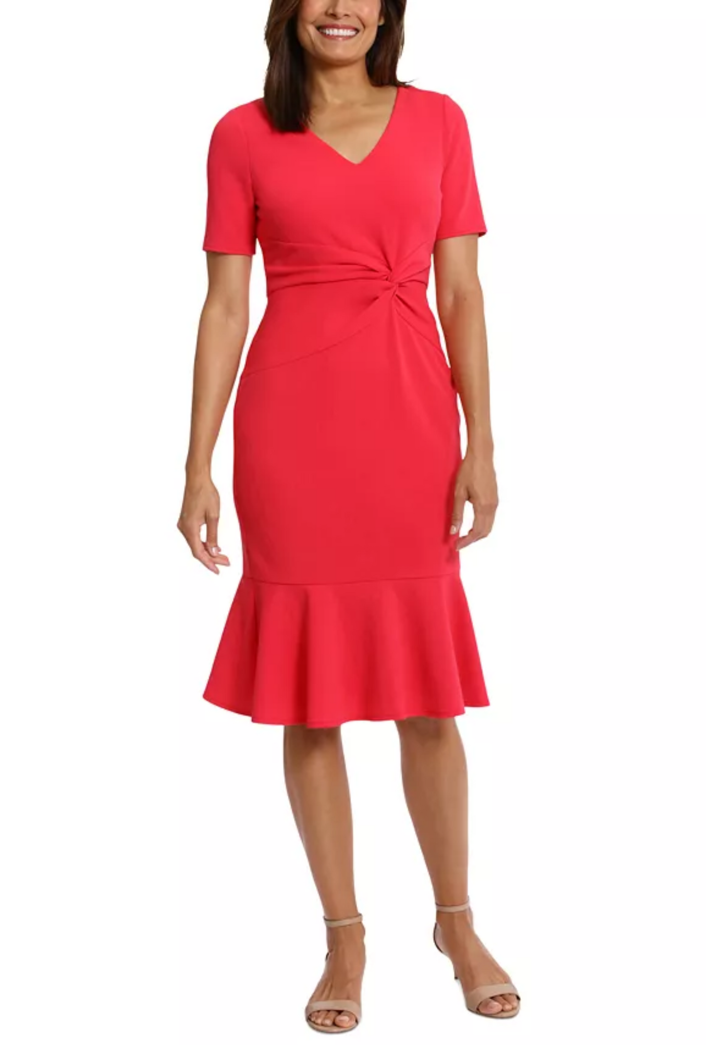London Times Twist Waist Ruffle Skirt Sheath Dress