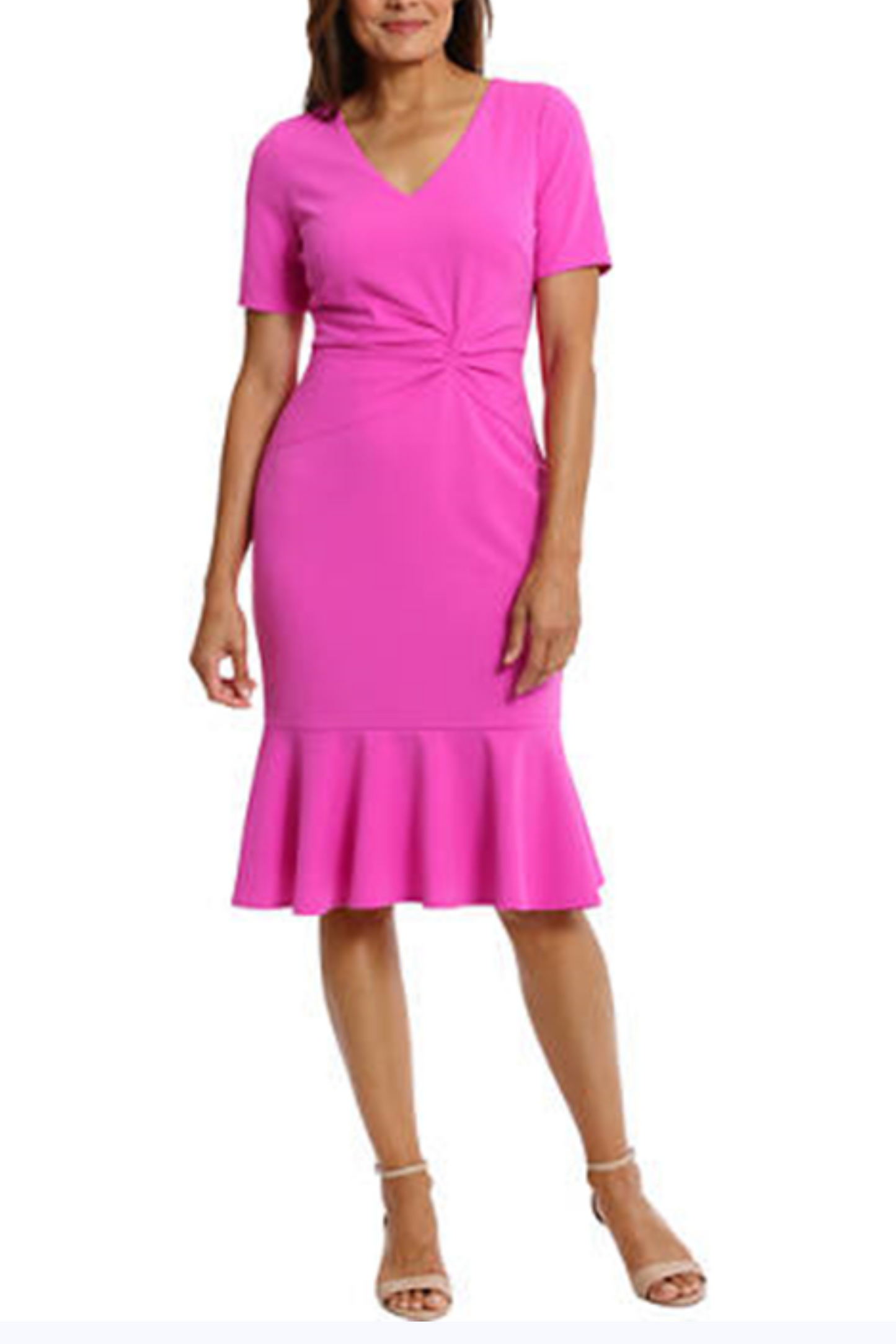 London Times Flounce Hem Short Sleeve Sheath Dress