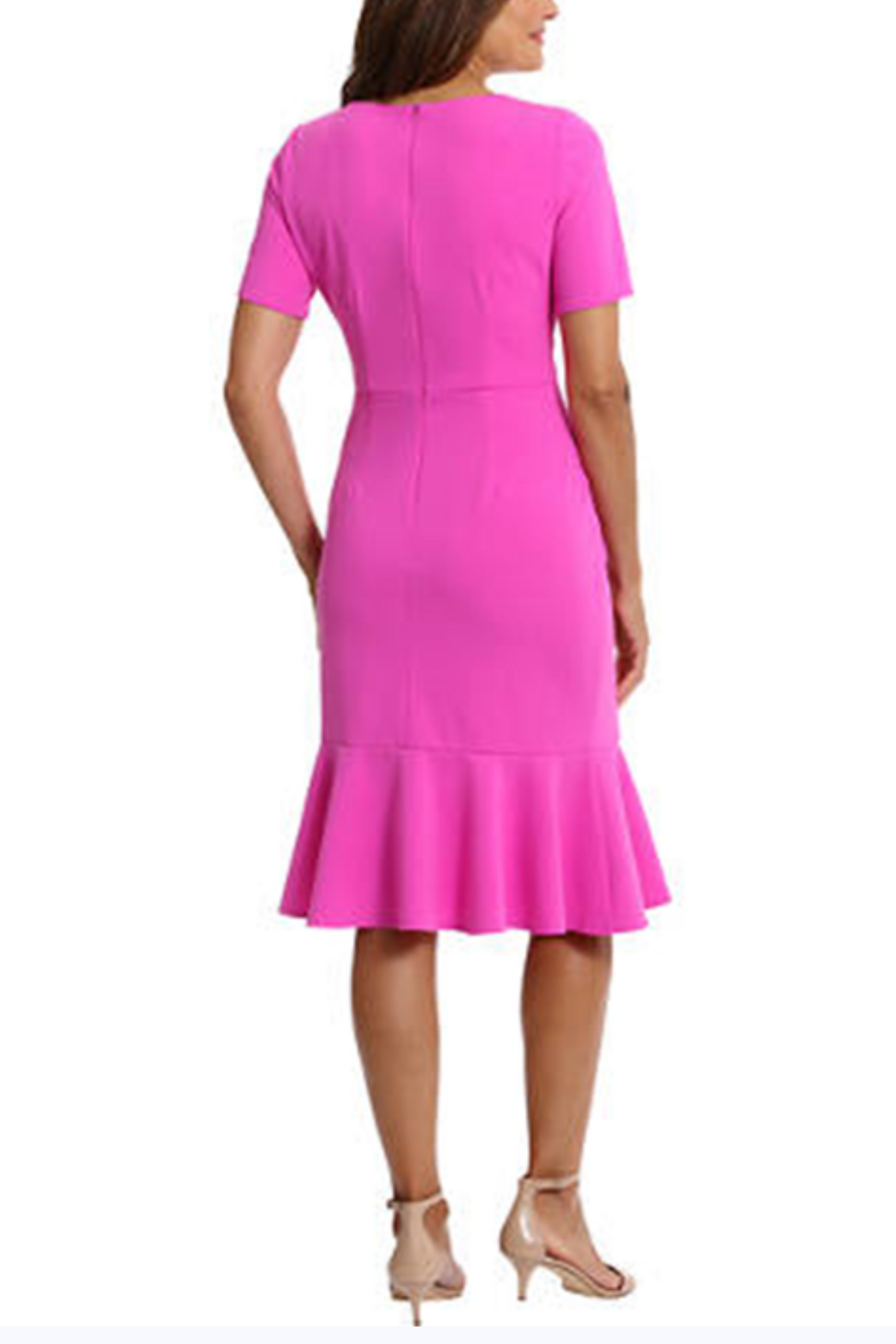 London Times Flounce Hem Short Sleeve Sheath Dress