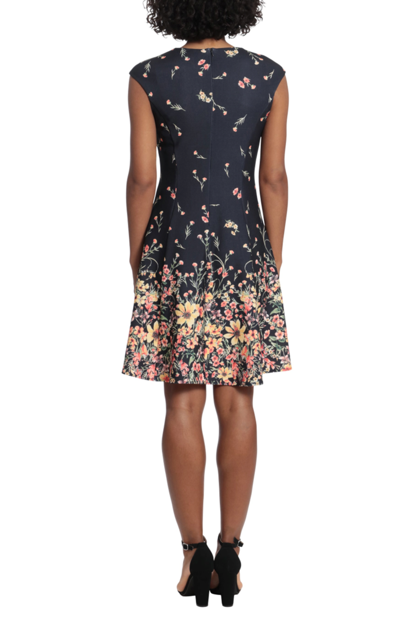 London Times Floral Cap Sleeve A-Line Dress