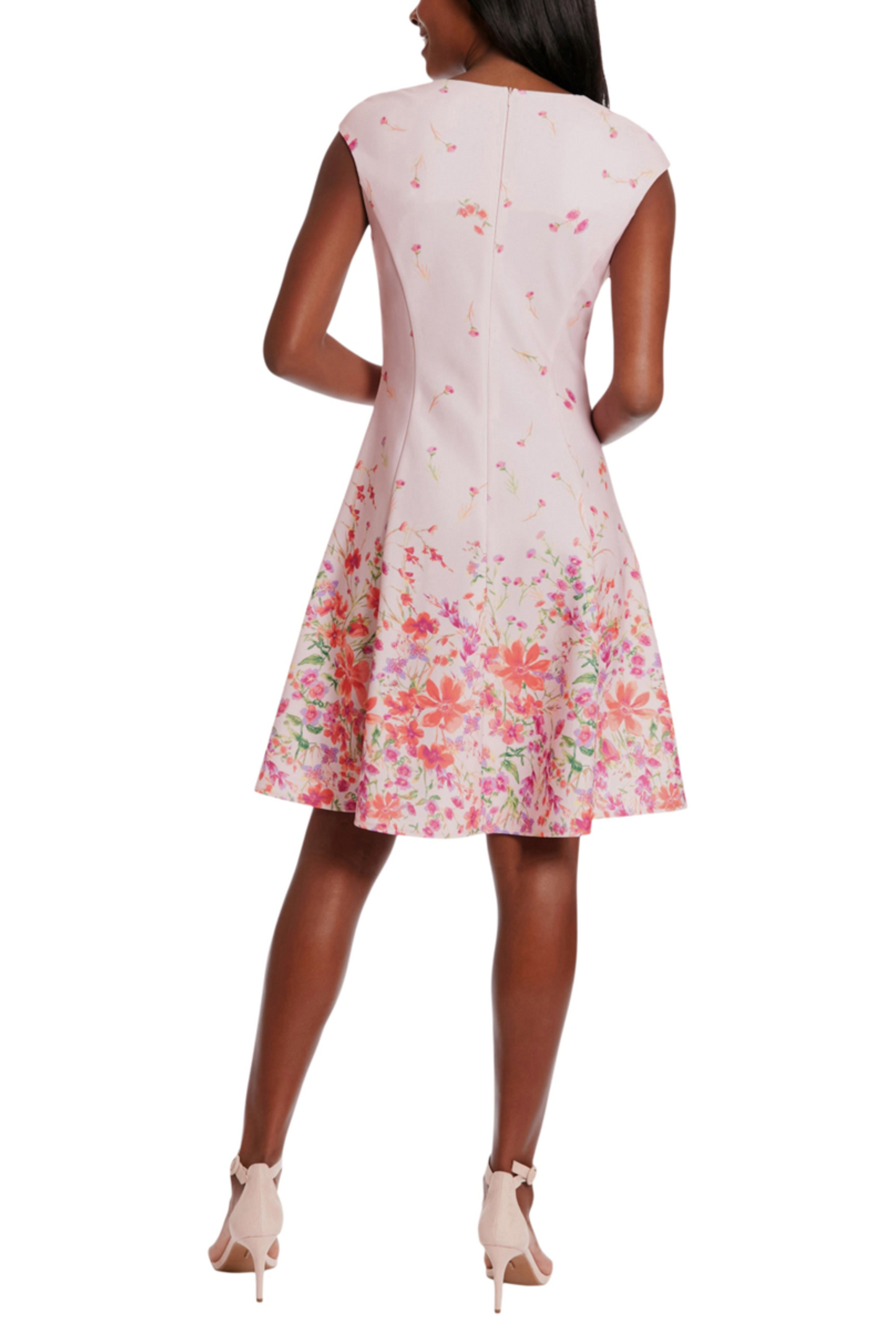 London Times Floral Cap Sleeve A-Line Dress