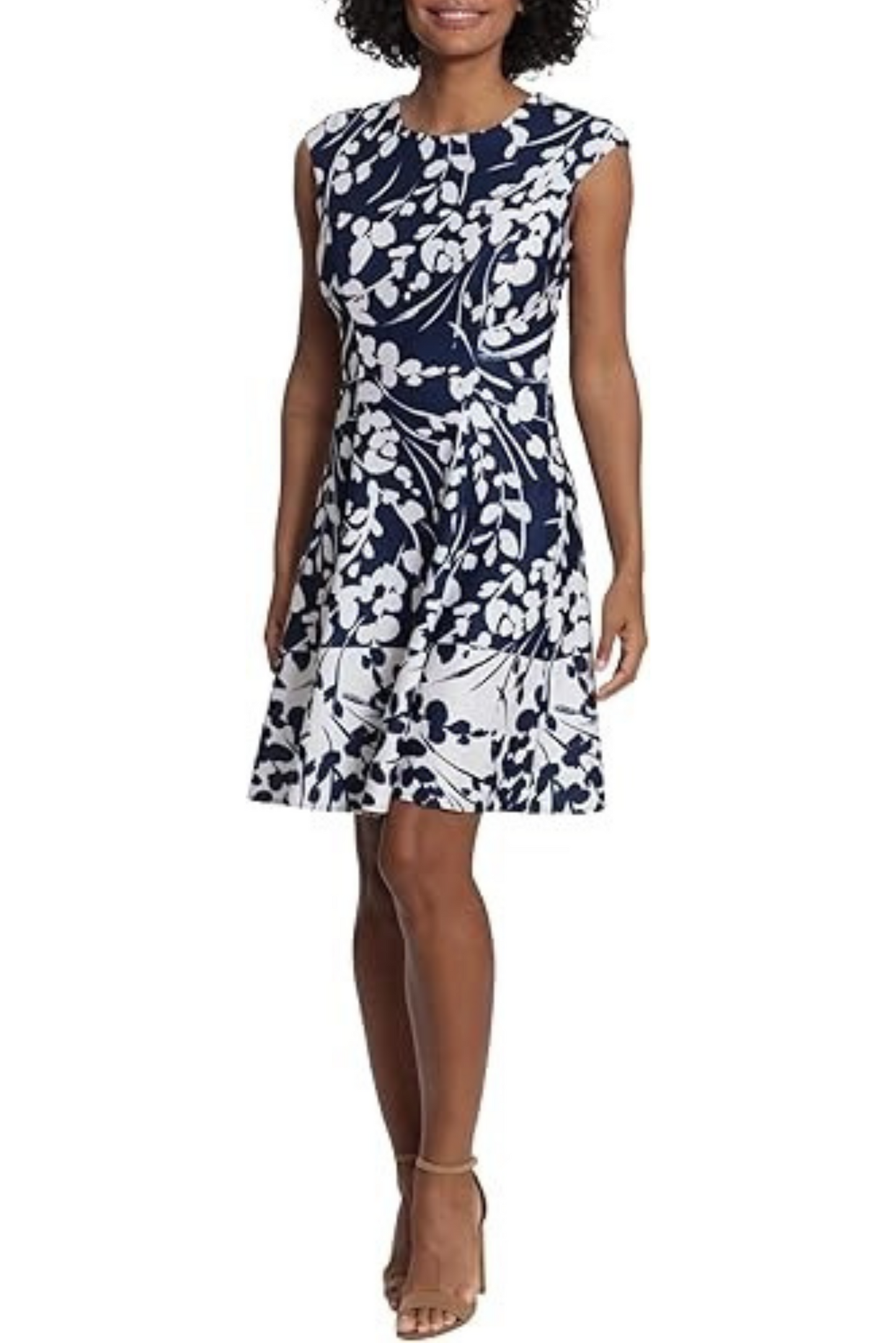 London Times Cap Sleeve Floral A-Line Dress