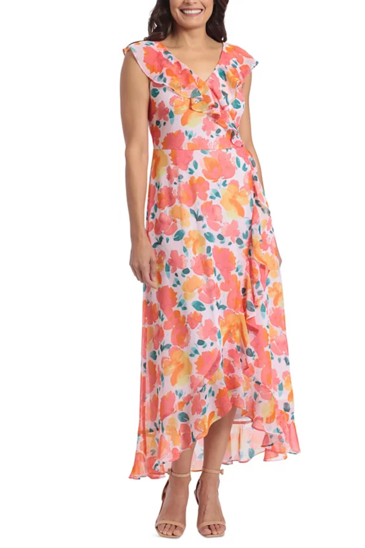 London Times Floral Faux-Wrap Maxi Dress PETITE