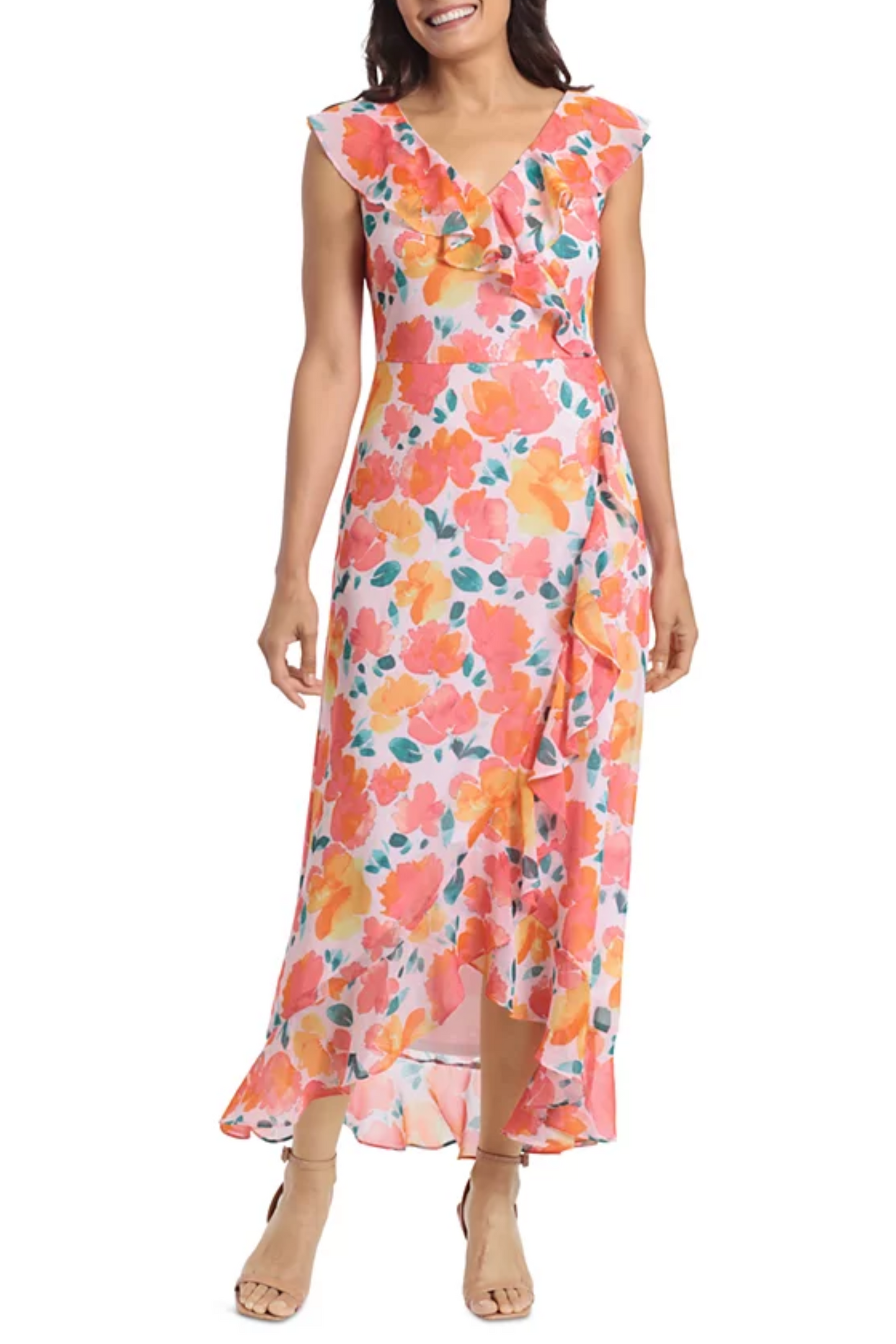London Times Floral Faux-Wrap Maxi Dress PETITE