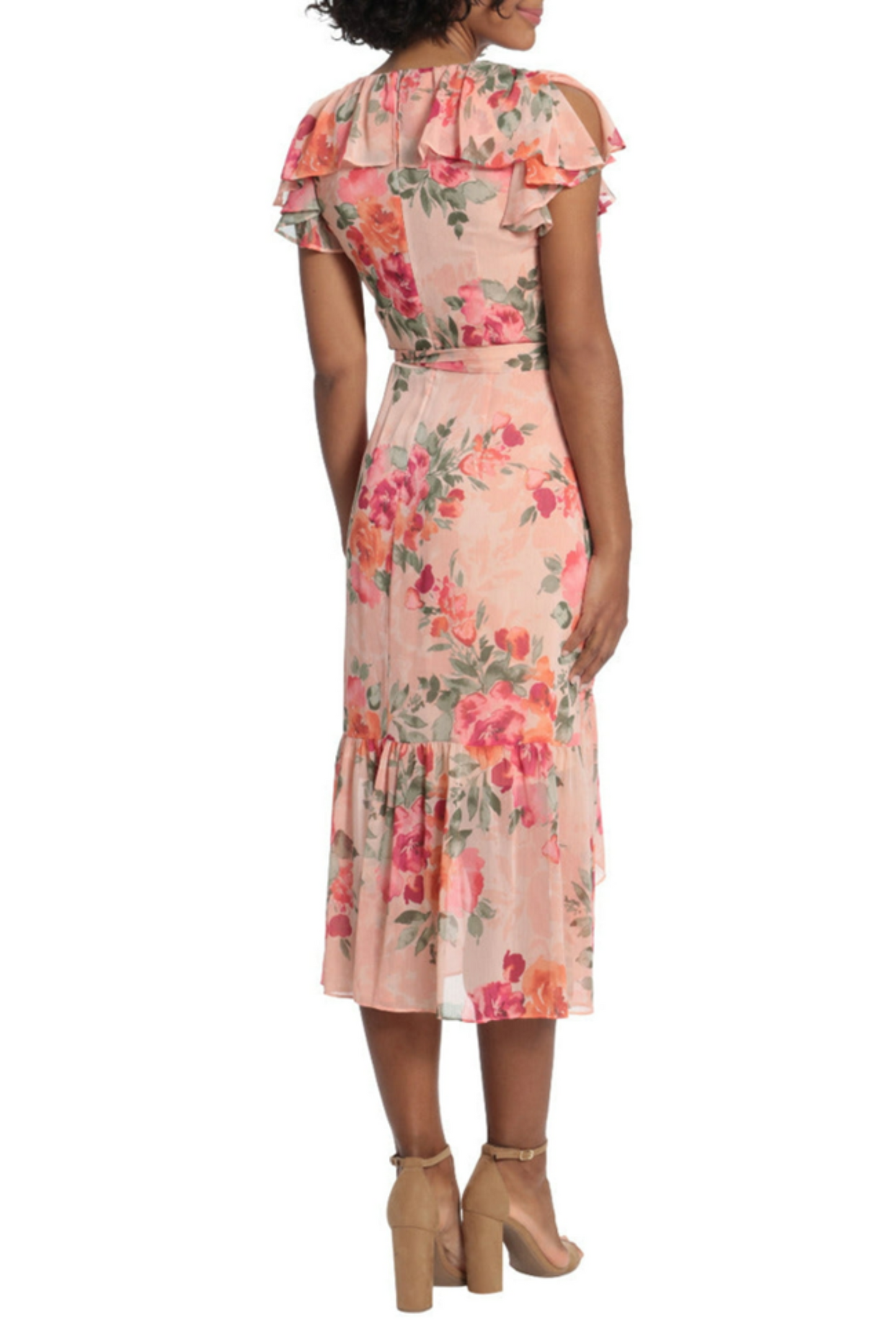 London Times Flutter Detail Floral Faux Wrap Dress
