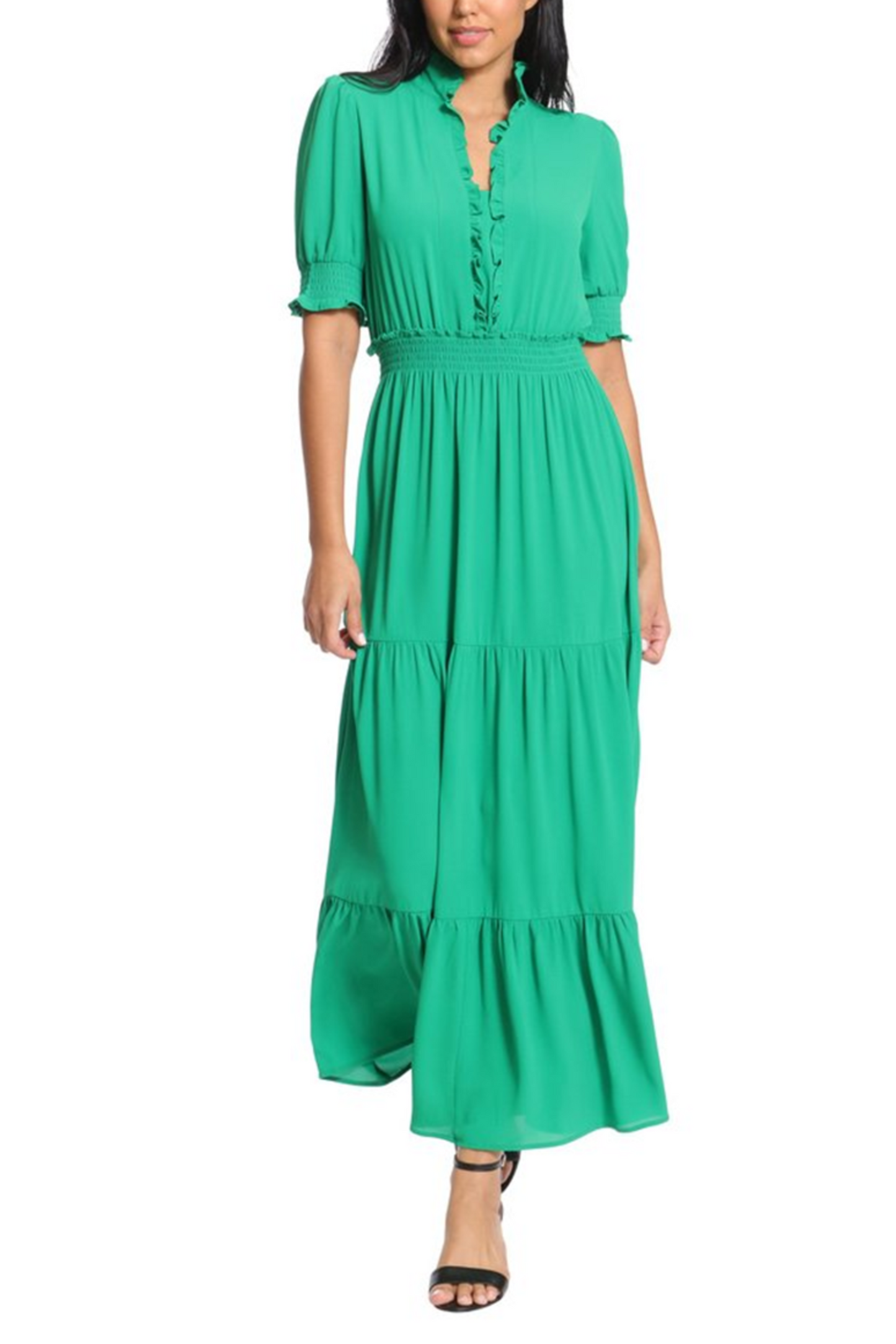 London Times Smocked Waist Maxi Dress Plus Size