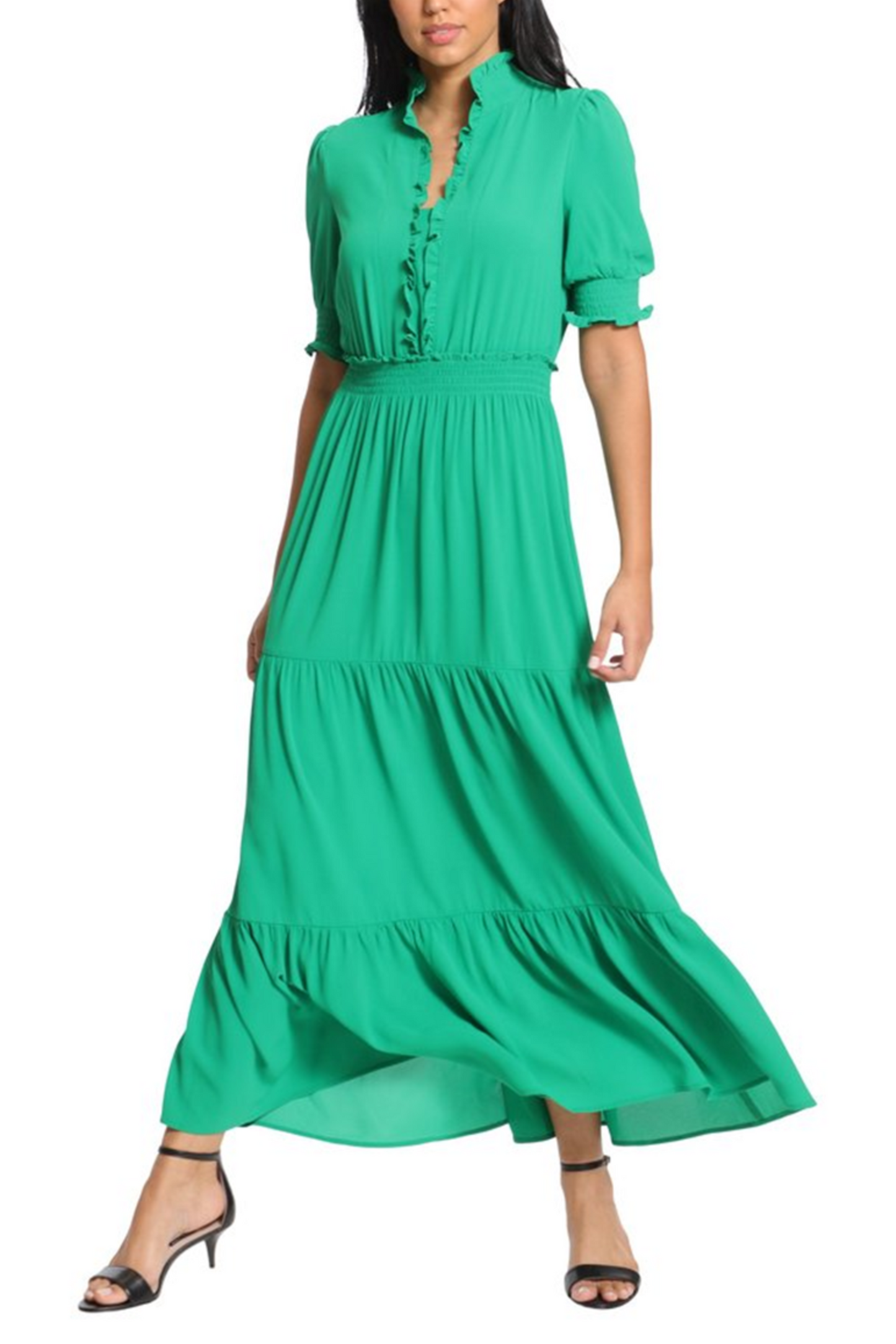 London Times Smocked Waist Maxi Dress Plus Size